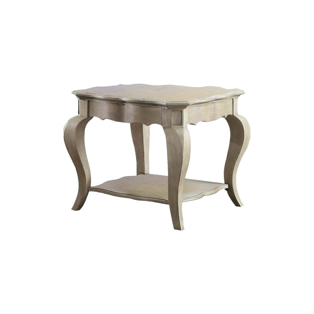 24" Antique Taupe And Clear Glass End Table With Shelf Image 6