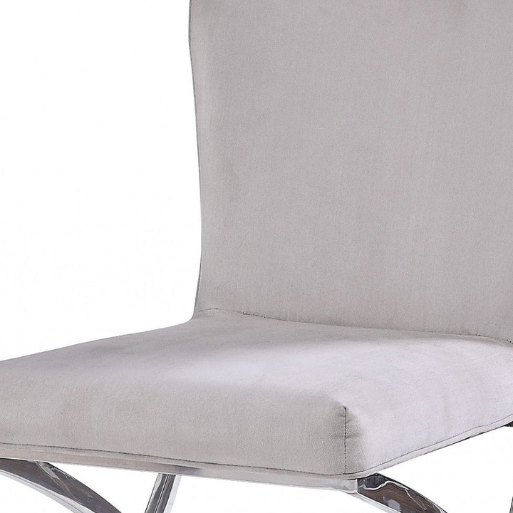 24" Beige Velvet And Silver Parsons Chair Image 4