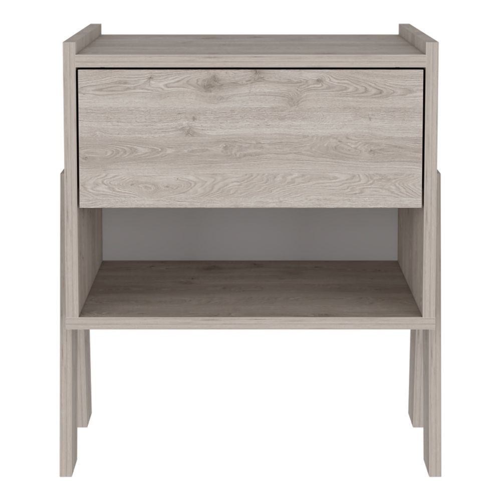 22" Light Gray One Drawer Faux Wood Nightstand Image 1