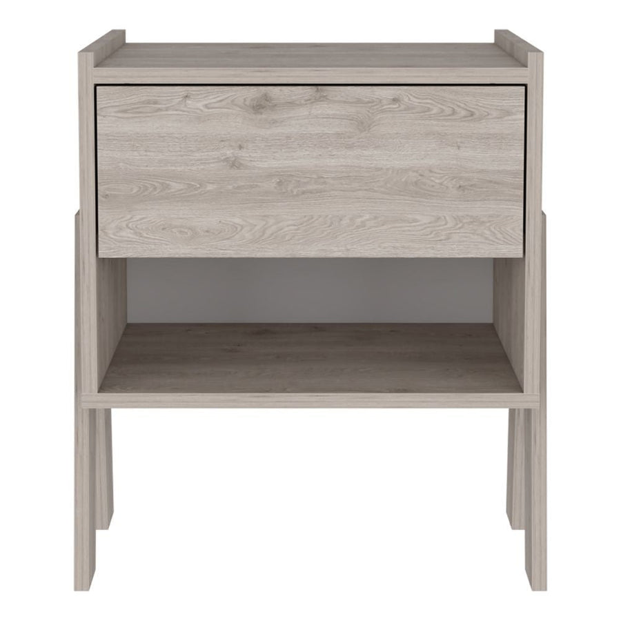 22" Light Gray One Drawer Faux Wood Nightstand Image 1