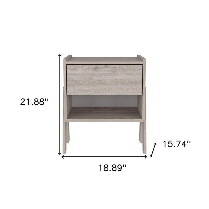 22" Light Gray One Drawer Faux Wood Nightstand Image 3