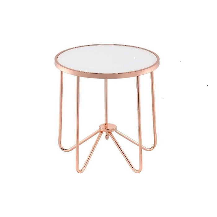 22" Rose Gold And Clear Glass Round End Table Image 1