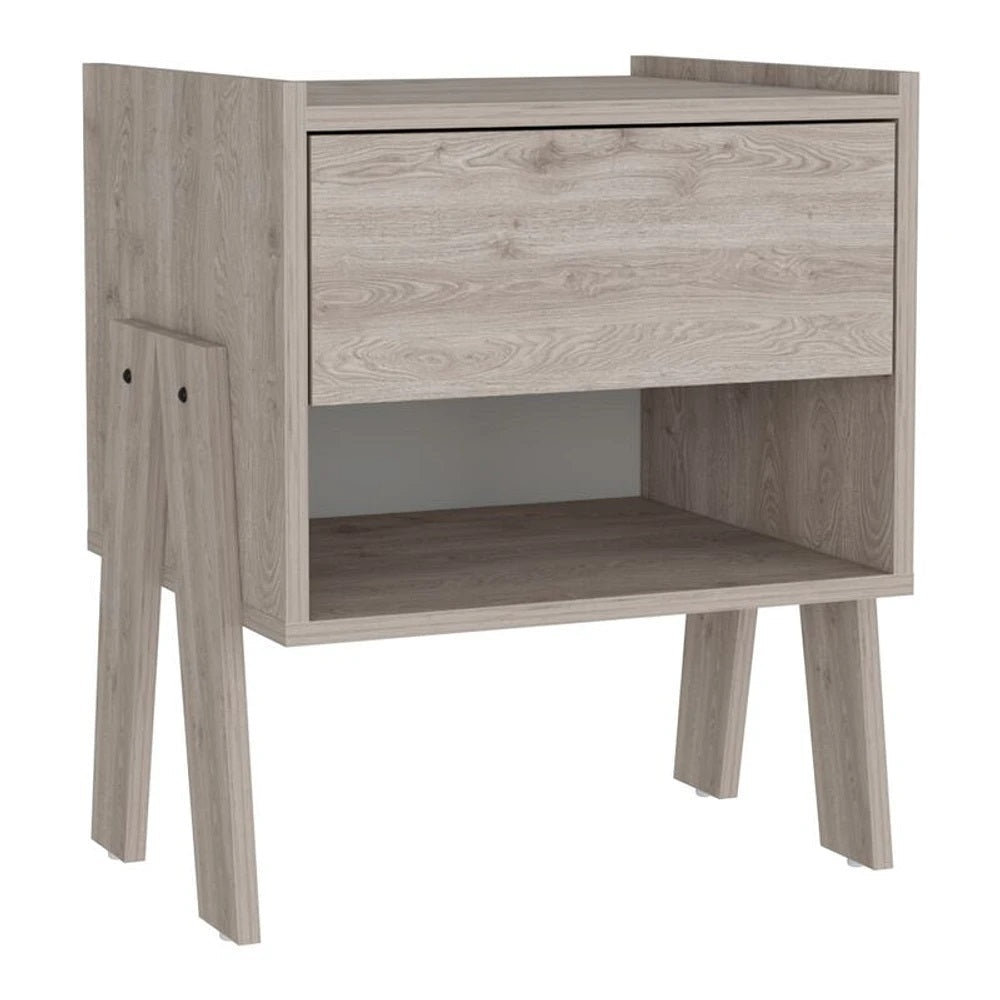 22" Light Gray One Drawer Faux Wood Nightstand Image 6