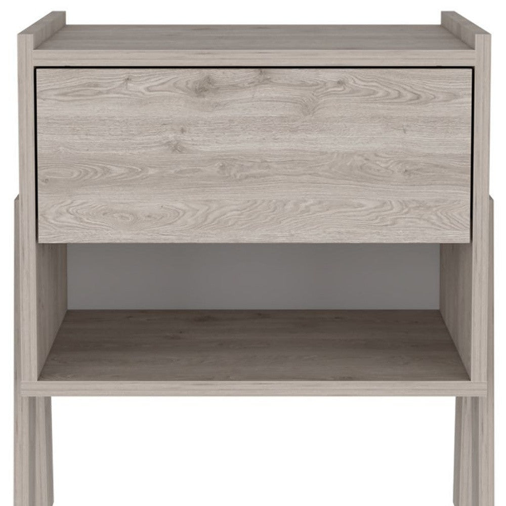 22" Light Gray One Drawer Faux Wood Nightstand Image 8