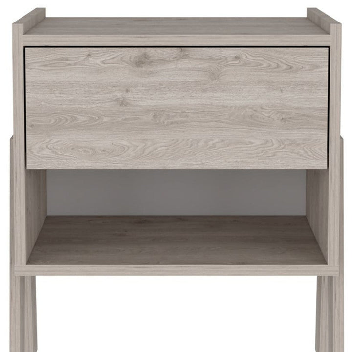 22" Light Gray One Drawer Faux Wood Nightstand Image 8