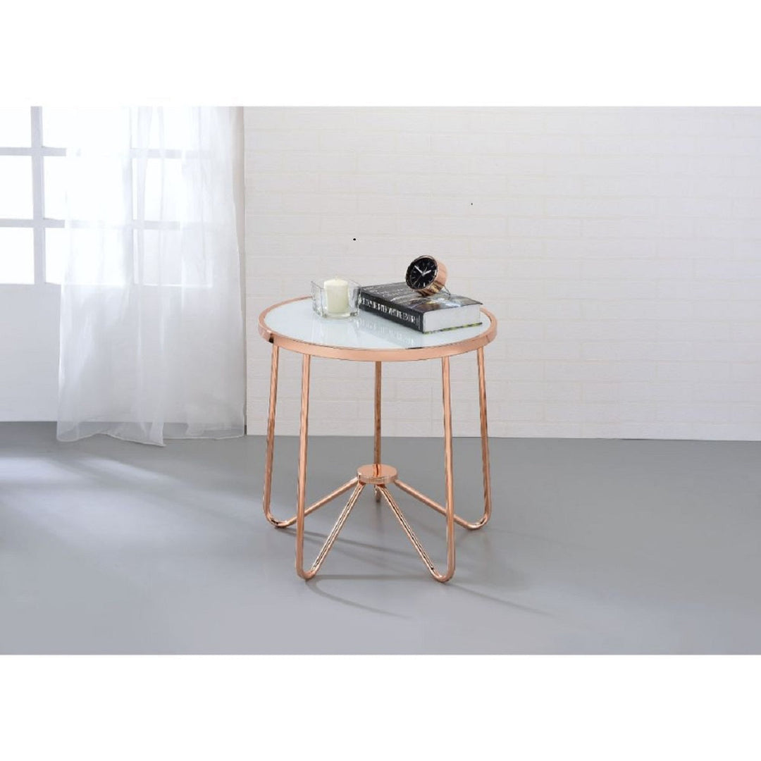 22" Rose Gold And Clear Glass Round End Table Image 3