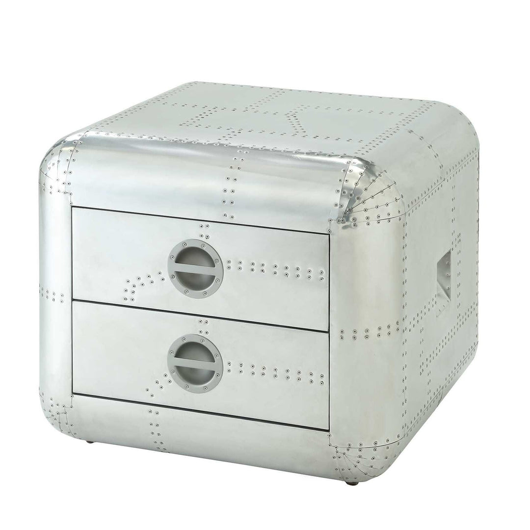 22" Silver Aluminum Aviator Trunk Style Square End Table With Two Drawers Image 4