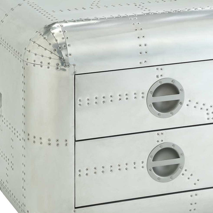 22" Silver Aluminum Aviator Trunk Style Square End Table With Two Drawers Image 6