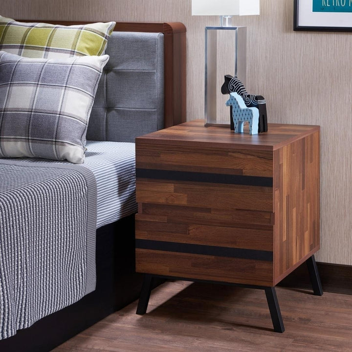 23" Black And Brown End Table With Two Drawers Image 3