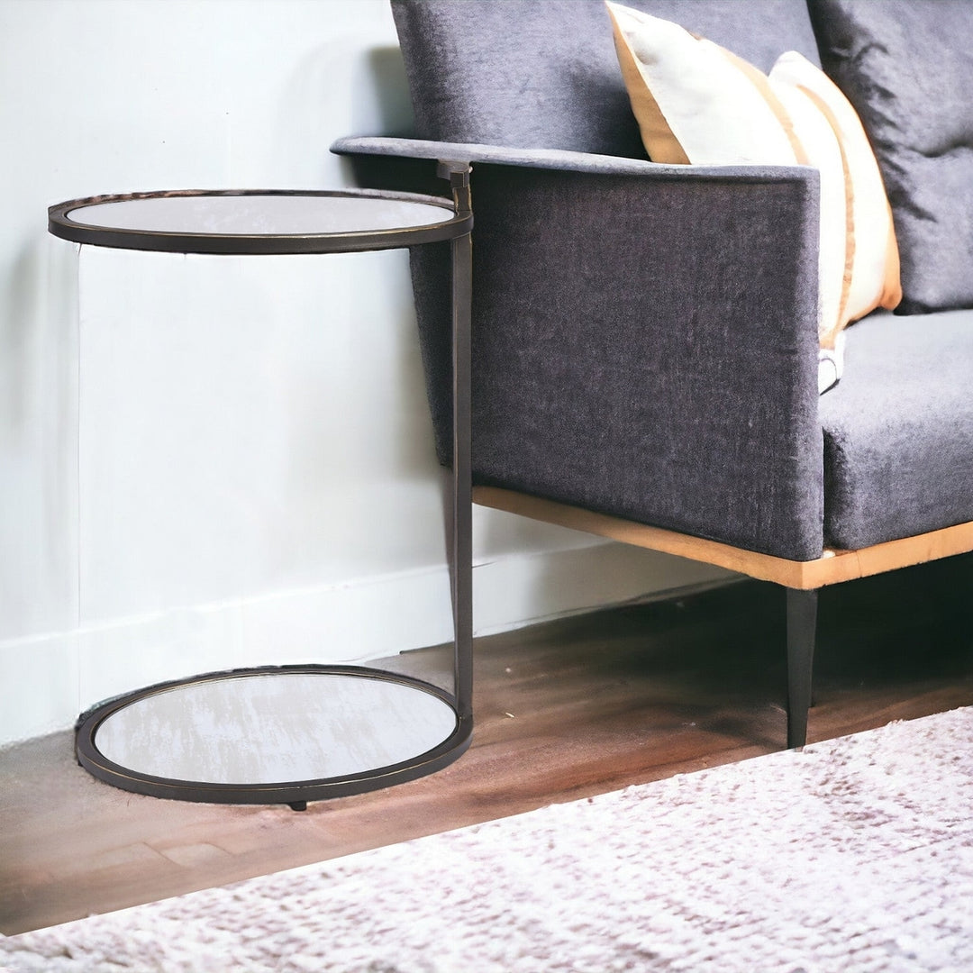 23" Black Mirrored Oval Mirrored End Table With Shelf Image 3