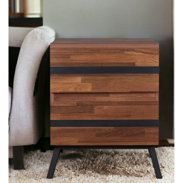 23" Black And Brown End Table With Two Drawers Image 8