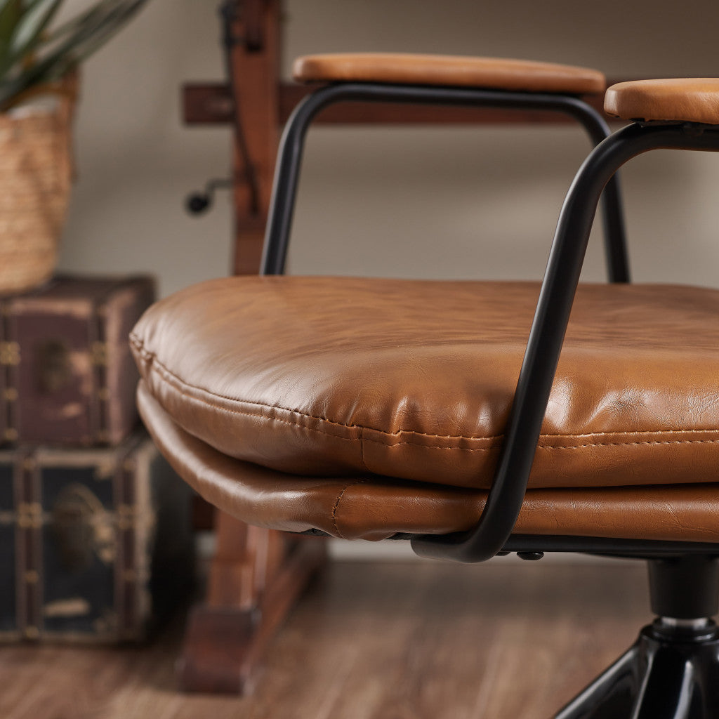 23" Carmel Brown Faux Leather Swivel Arm Chair Image 3