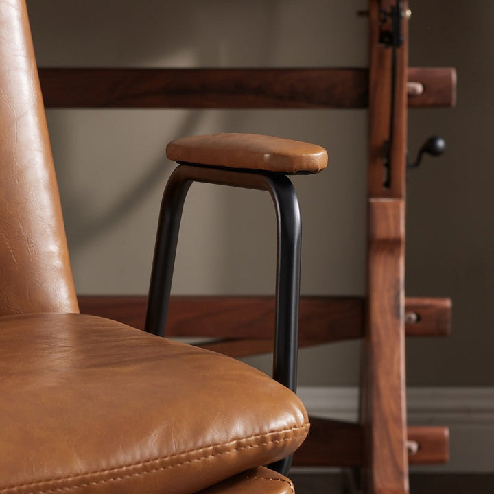 23" Carmel Brown Faux Leather Swivel Arm Chair Image 5