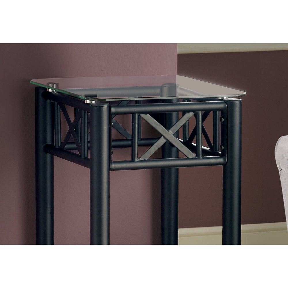 28" Black And Clear Glass Square End Table With Shelf Image 2