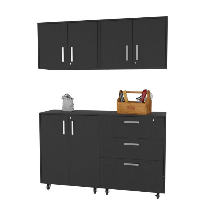 28" Black Wall mounted Accent Cabinet With Six Shelves And Three Drawers Image 1