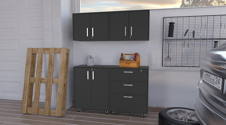 28" Black Wall mounted Accent Cabinet With Six Shelves And Three Drawers Image 2