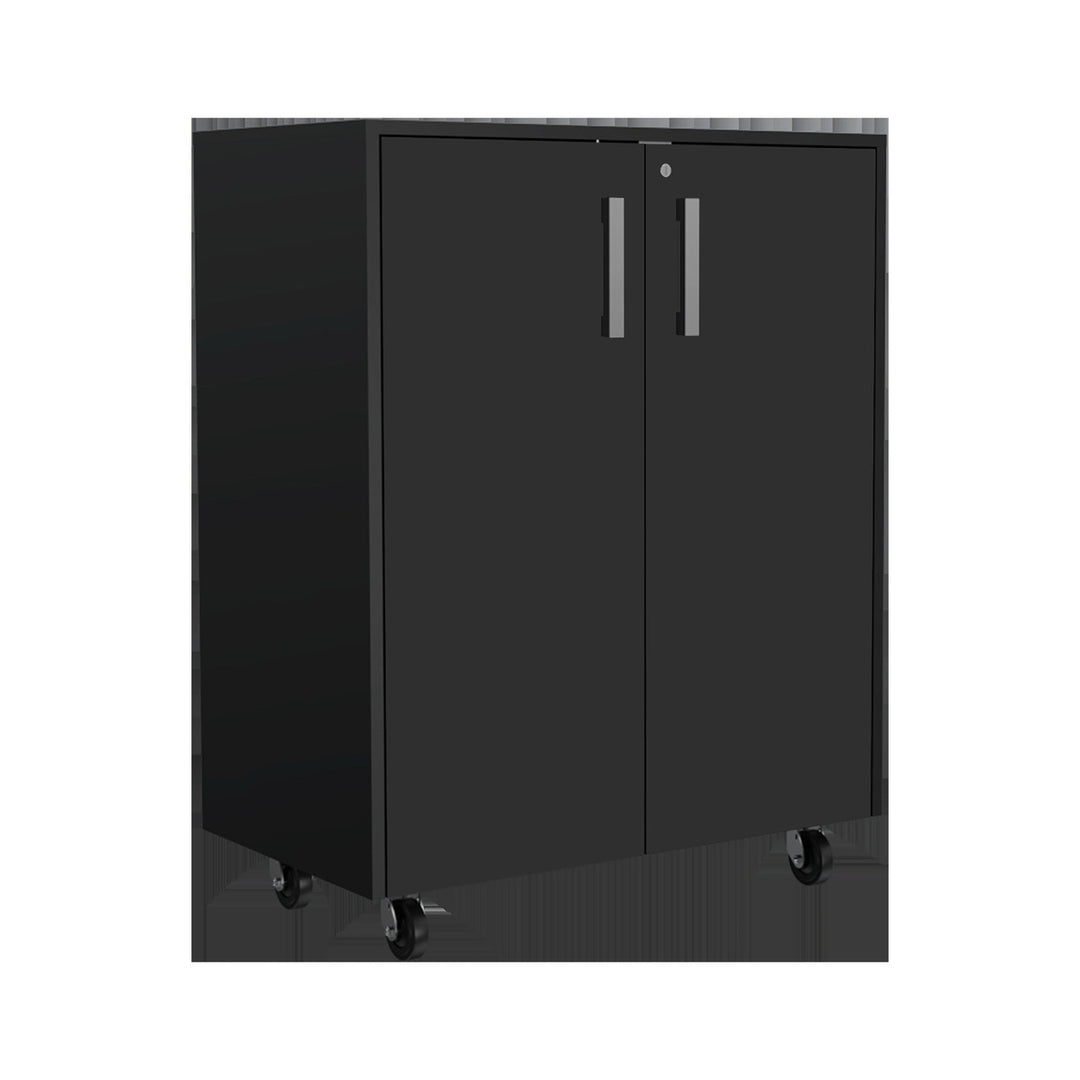 28" Black Wall mounted Accent Cabinet With Six Shelves And Three Drawers Image 7