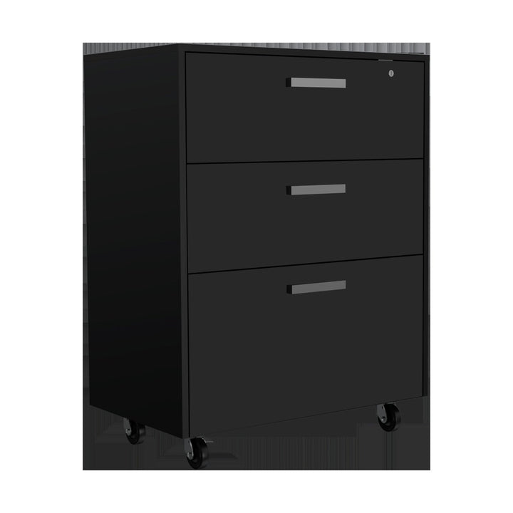 28" Black Wall mounted Accent Cabinet With Six Shelves And Three Drawers Image 8