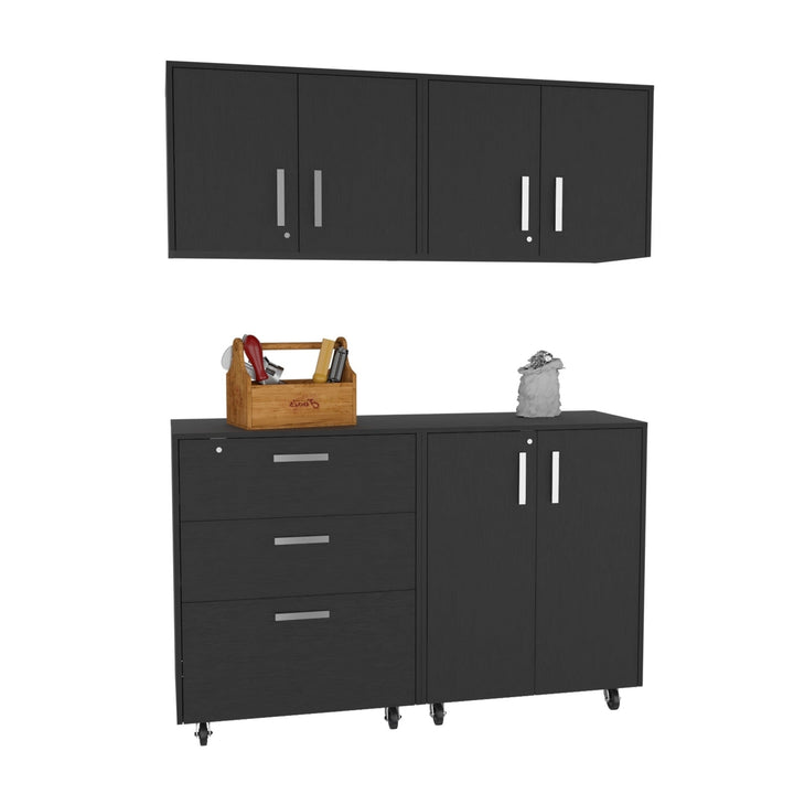 28" Black Wall mounted Accent Cabinet With Six Shelves And Three Drawers Image 10