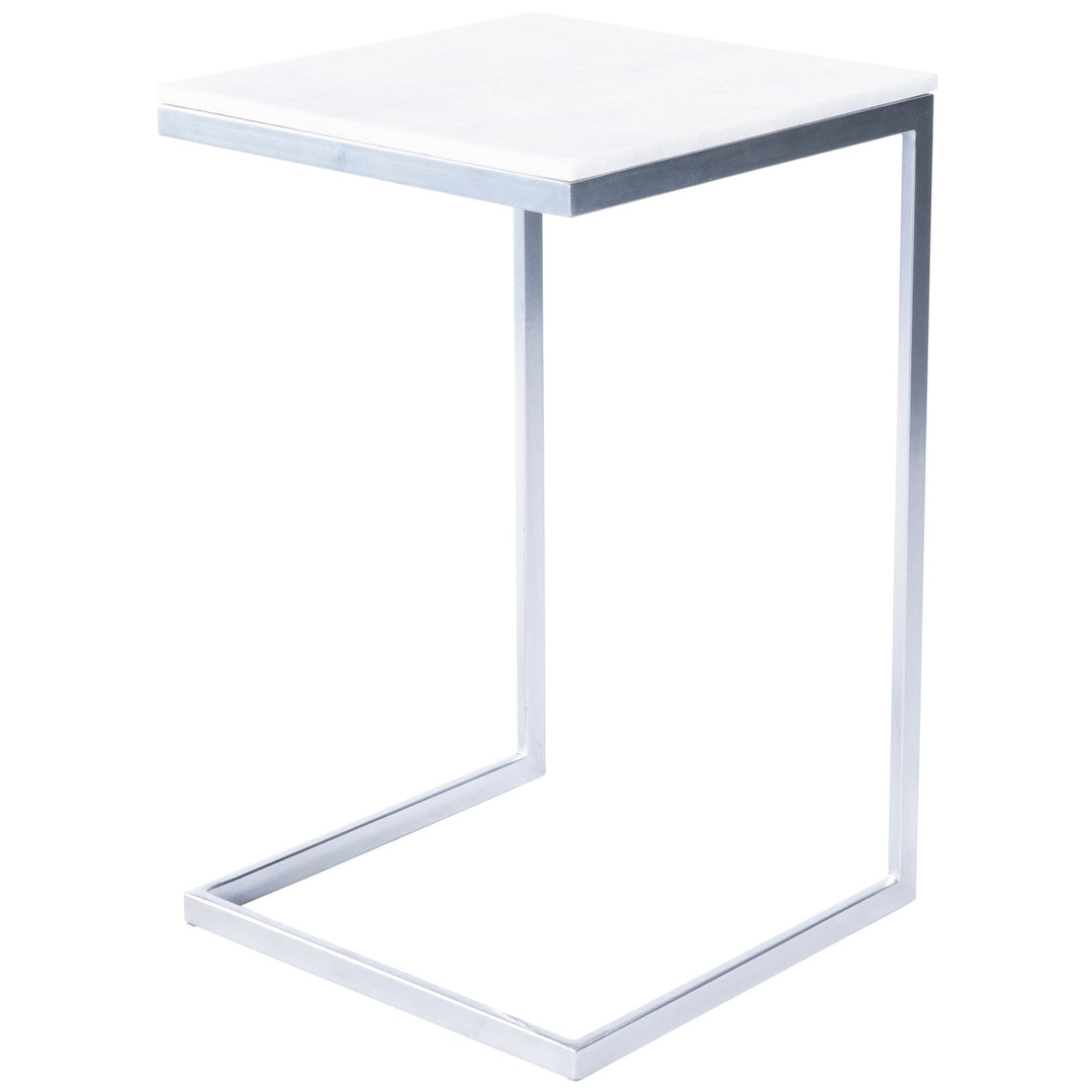 26" Silver and White Marble Square C Shape End Table Image 1