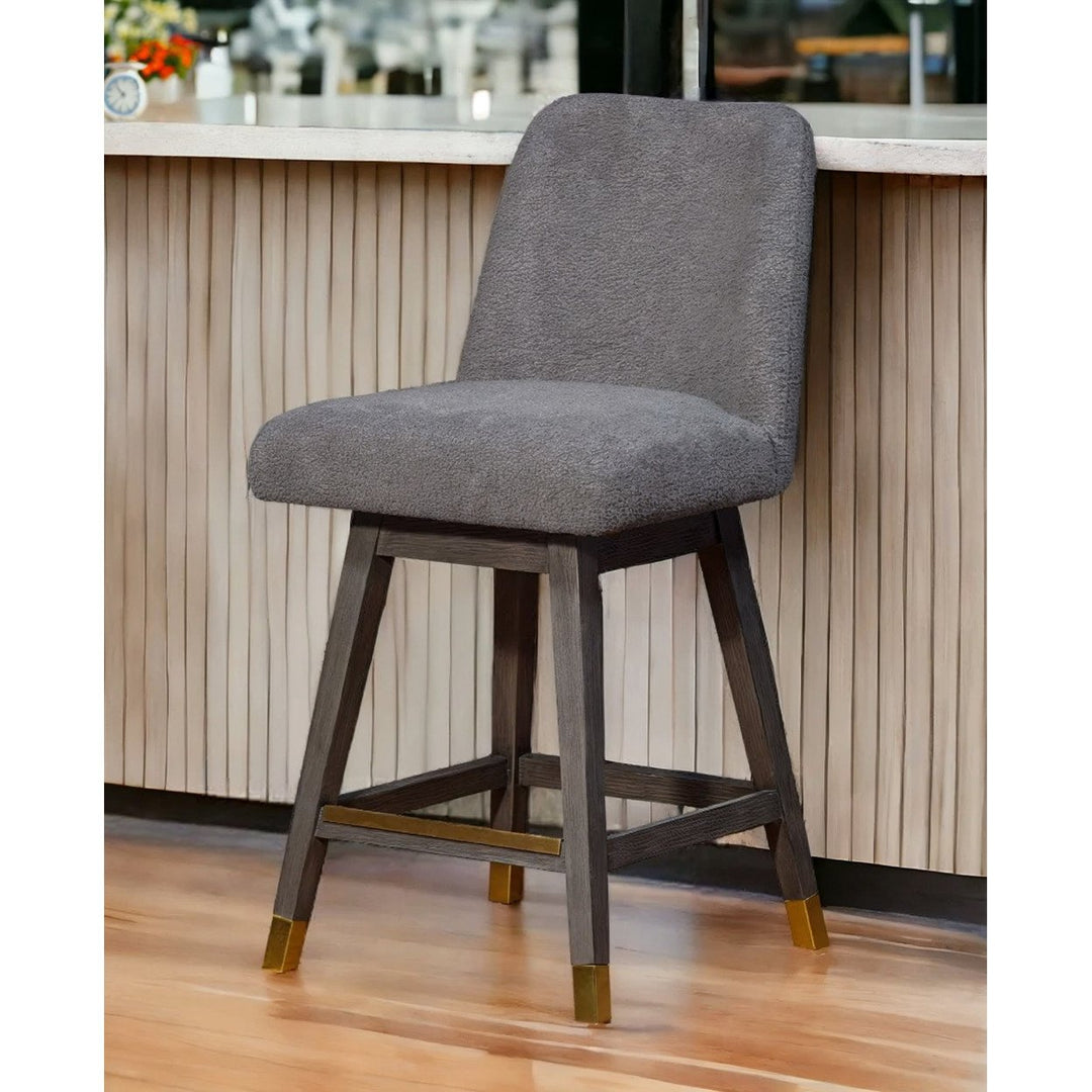 26" Gray Solid Wood Swivel Bar Height Bar Chair Image 11