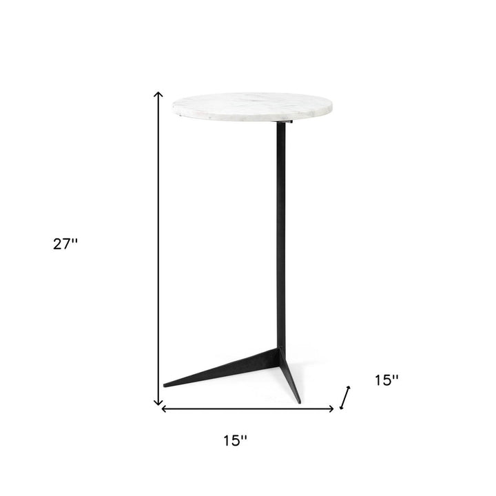 27" Black And White Marble Round End Table Image 8