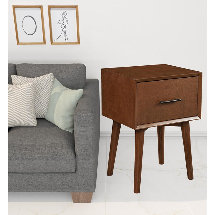 27" Brown Wood End Table With Drawer Image 7