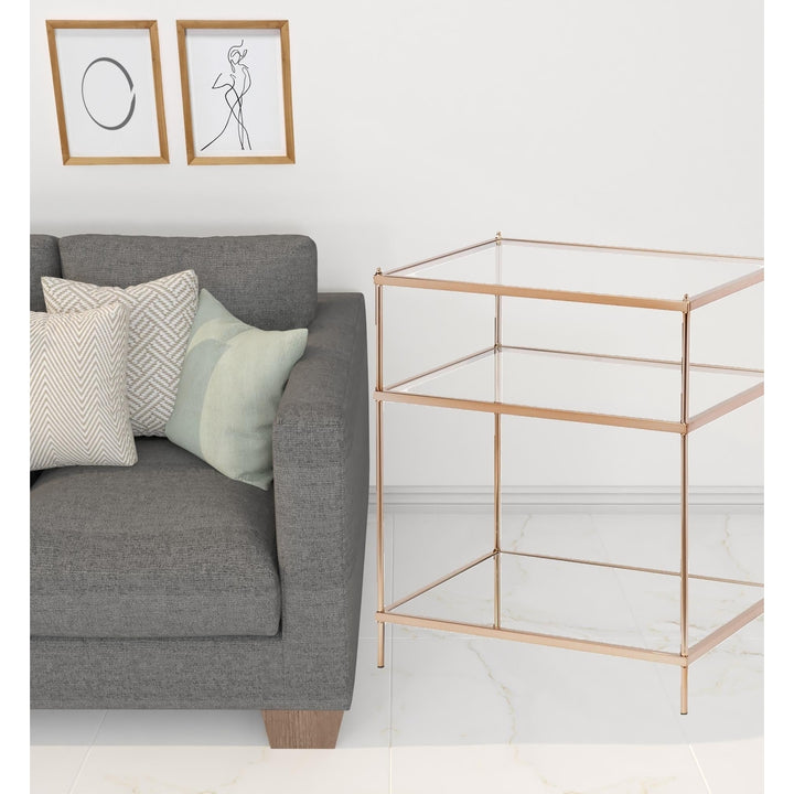 27" Gold Glass And Iron Square Mirrored End Table With Shelf Image 6