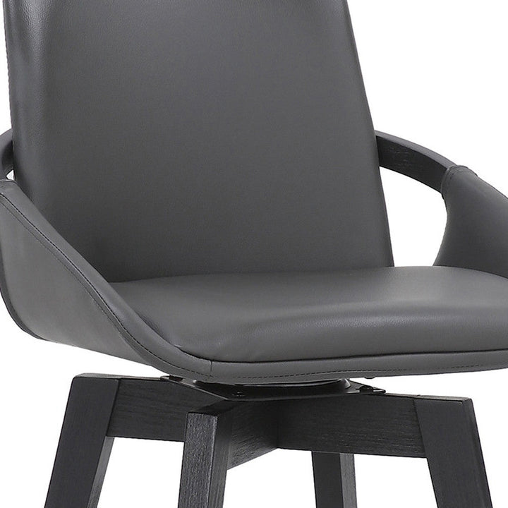 27" Gray And Black Faux Leather Swivel Low Back Bar Height Bar Chair Image 9