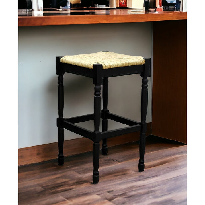 29" Natural And Black Solid Wood Backless Bar Height Bar Chair Image 6