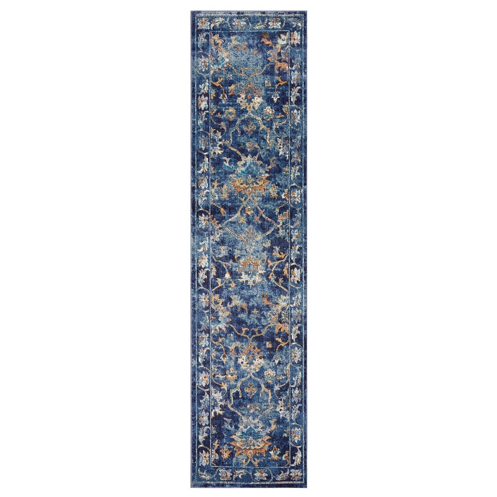 5 x 8 Blue Aqua and Gold Floral Area Rug Image 2