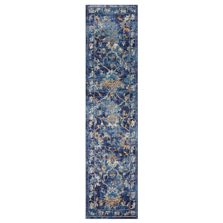 5 x 8 Blue Aqua and Gold Floral Area Rug Image 1