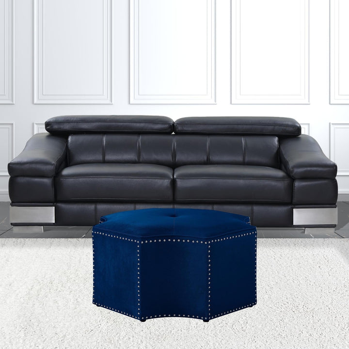 33" Navy Blue Velvet Specialty Cocktail Ottoman Image 3