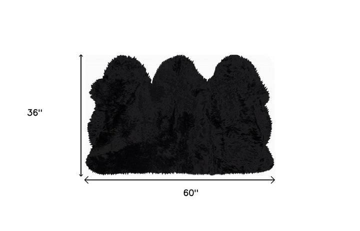 3 X 5 Black Natural Sheepskin Area Rug Image 4