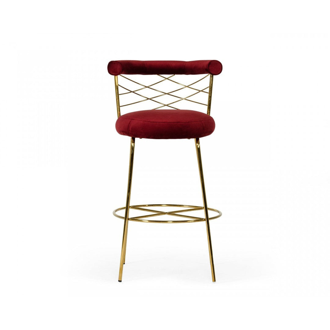 30" Red And Gold Velvet And Steel Low Back Bar Height Bar Chair Image 2