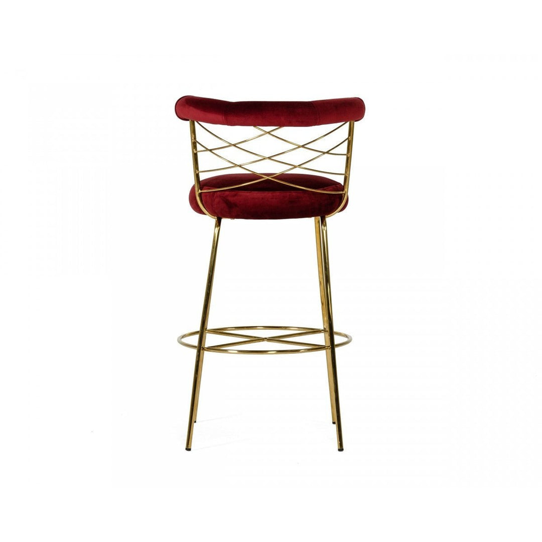 30" Red And Gold Velvet And Steel Low Back Bar Height Bar Chair Image 4