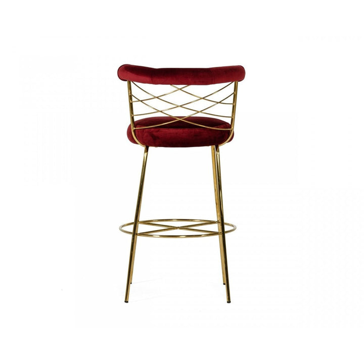 30" Red And Gold Velvet And Steel Low Back Bar Height Bar Chair Image 4