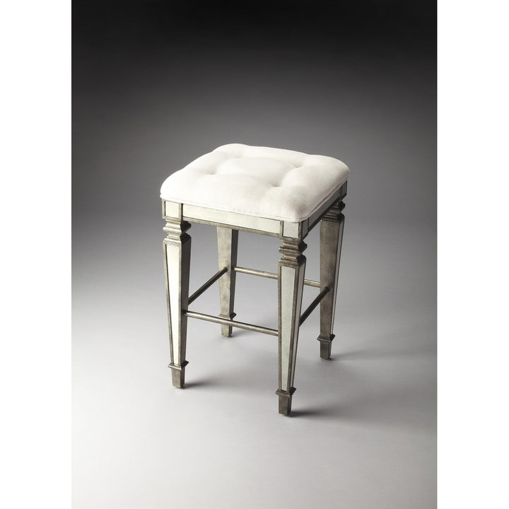 30" White And Silver Backless Counter Height Bar Chair Image 4