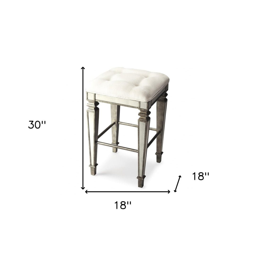 30" White And Silver Backless Counter Height Bar Chair Image 5