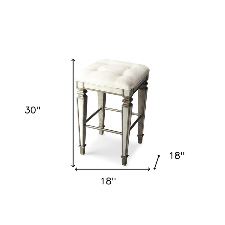 30" White And Silver Backless Counter Height Bar Chair Image 5