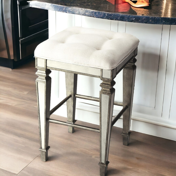 30" White And Silver Backless Counter Height Bar Chair Image 8