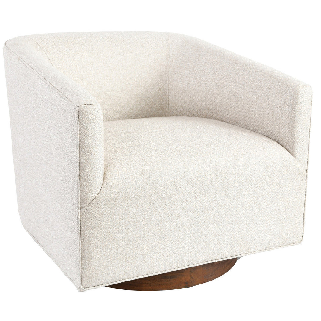 30" Beige and Wood Brown Polyester Chevron Swivel Barrel Chair Image 1