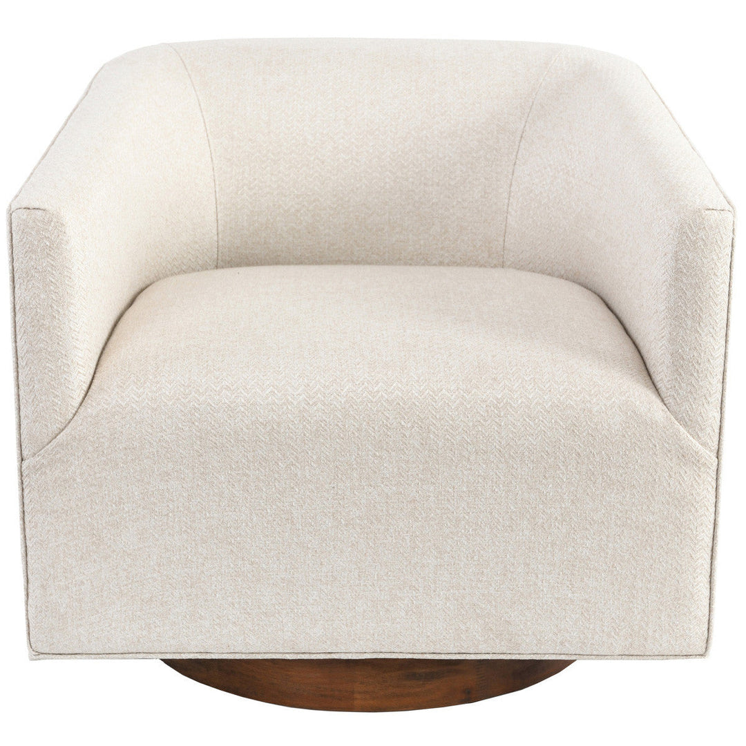 30" Beige and Wood Brown Polyester Chevron Swivel Barrel Chair Image 2