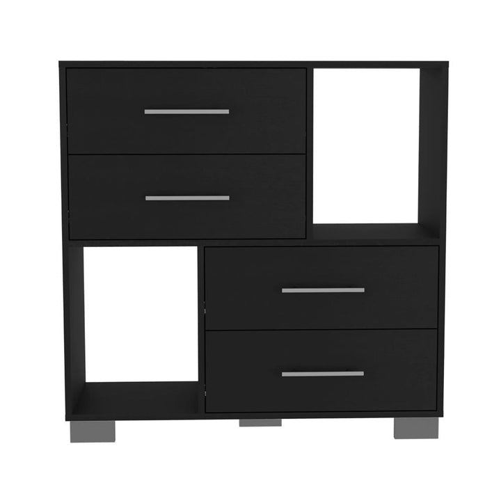 35" Black Manufactured Wood Four Drawer Dresser with Cubes Image 2