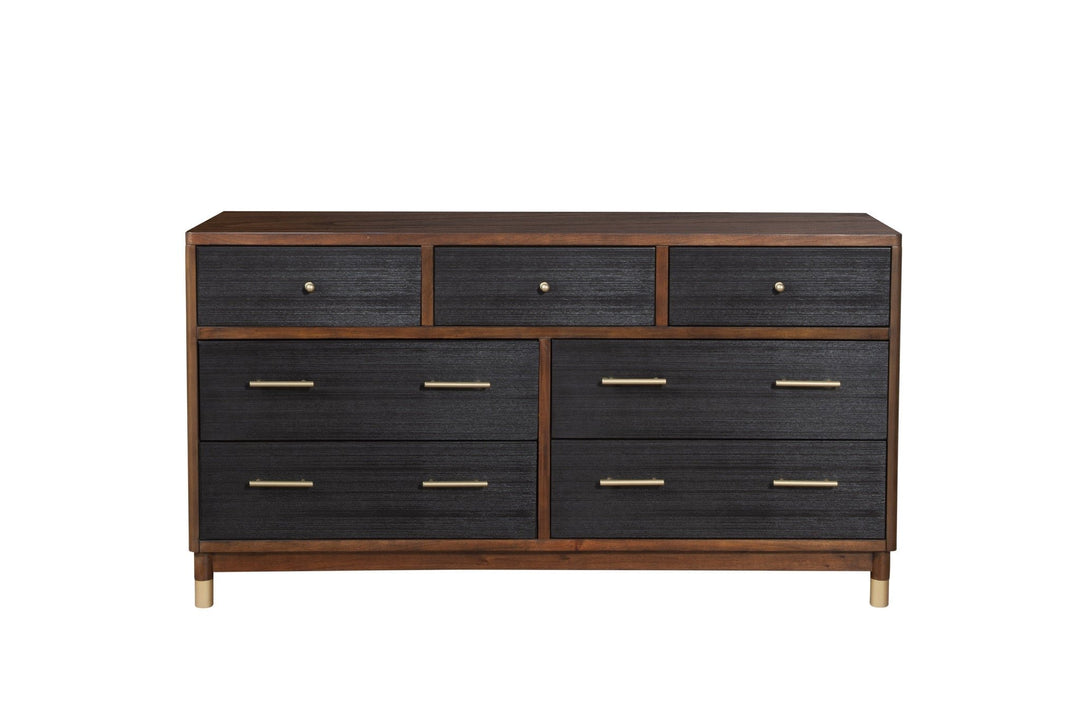 35" Brown and Black Solid Wood Seven Drawer Double Dresser Image 1