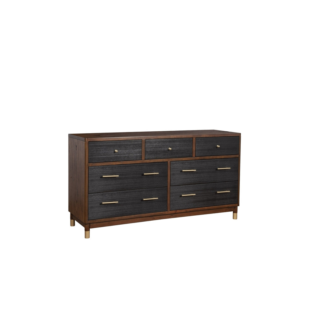 35" Brown and Black Solid Wood Seven Drawer Double Dresser Image 2