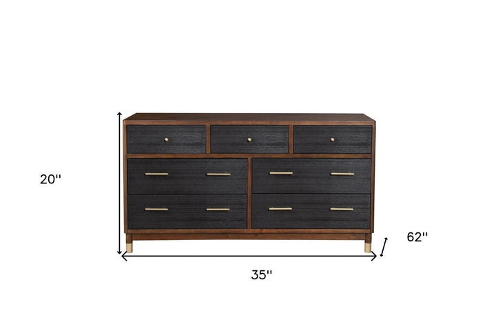 35" Brown and Black Solid Wood Seven Drawer Double Dresser Image 5