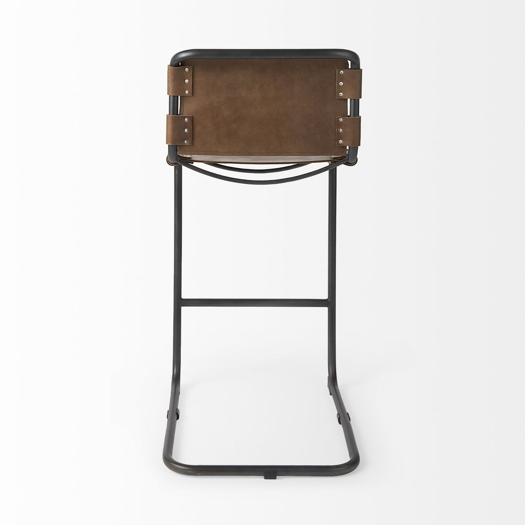 35" Brown Leather And Steel Bar Chair Image 4