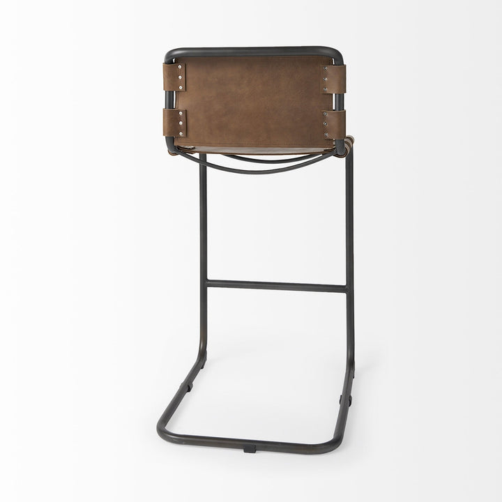 35" Brown Leather And Steel Bar Chair Image 5