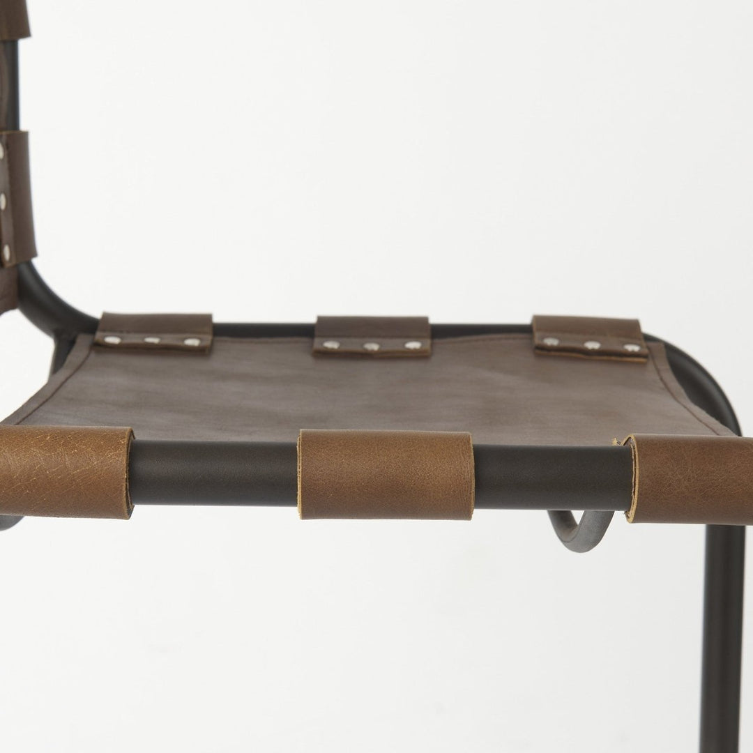 35" Brown Leather And Steel Bar Chair Image 8